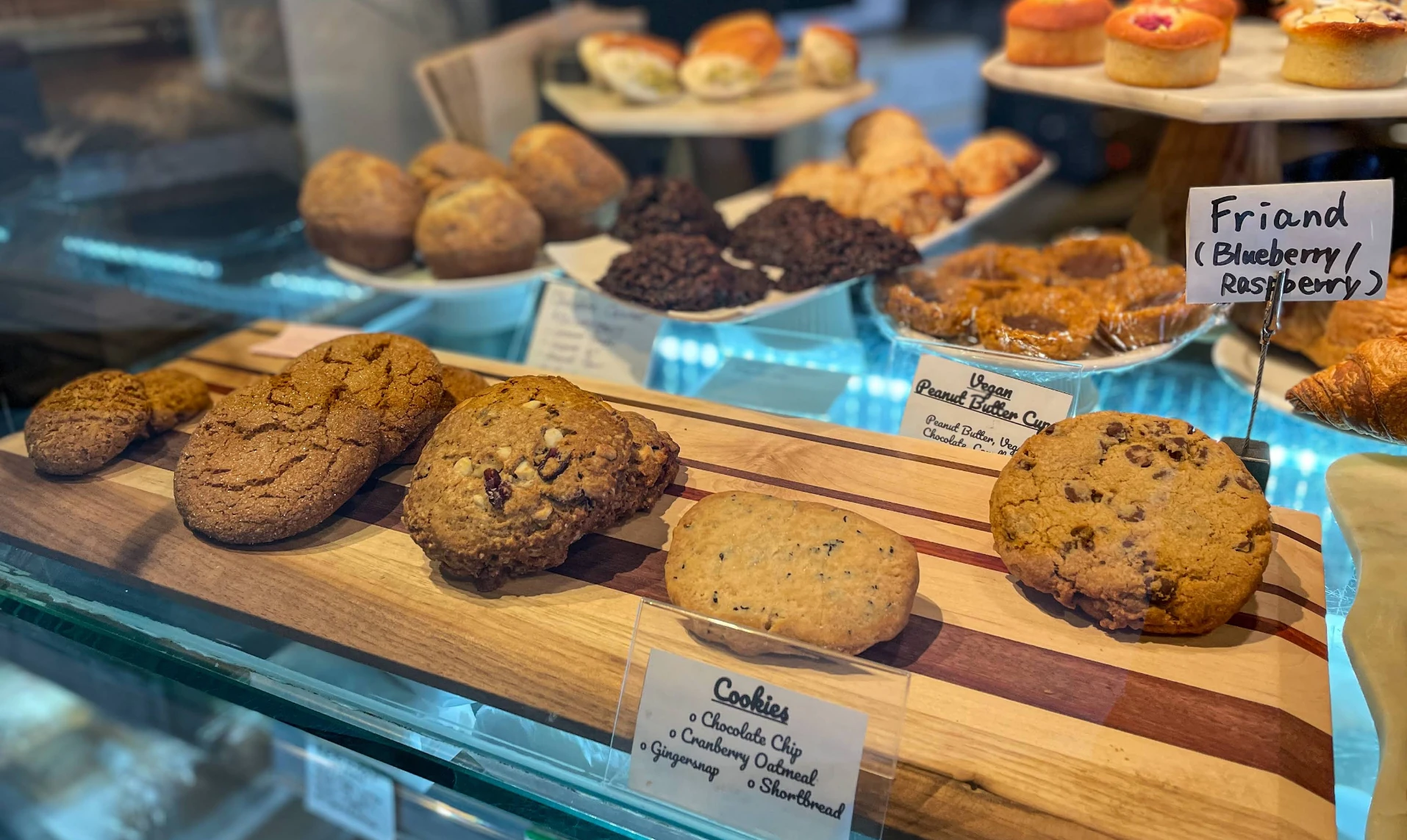 Cookies and pastries in the Bump N Grind Cafe display case